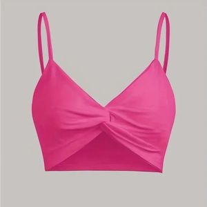 NWOT Solid V Neck Bikini Top, Twisted High-Stretch Spaghetti Straps Beachwear